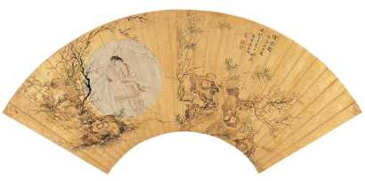 袁启潮 甲寅（1854年）作 吟香图 扇面